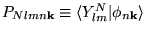 $P_{Nlmn {\bf k}}\equiv \langle Y_{lm}^{N}\vert\phi_{n{\bf k}}\rangle$